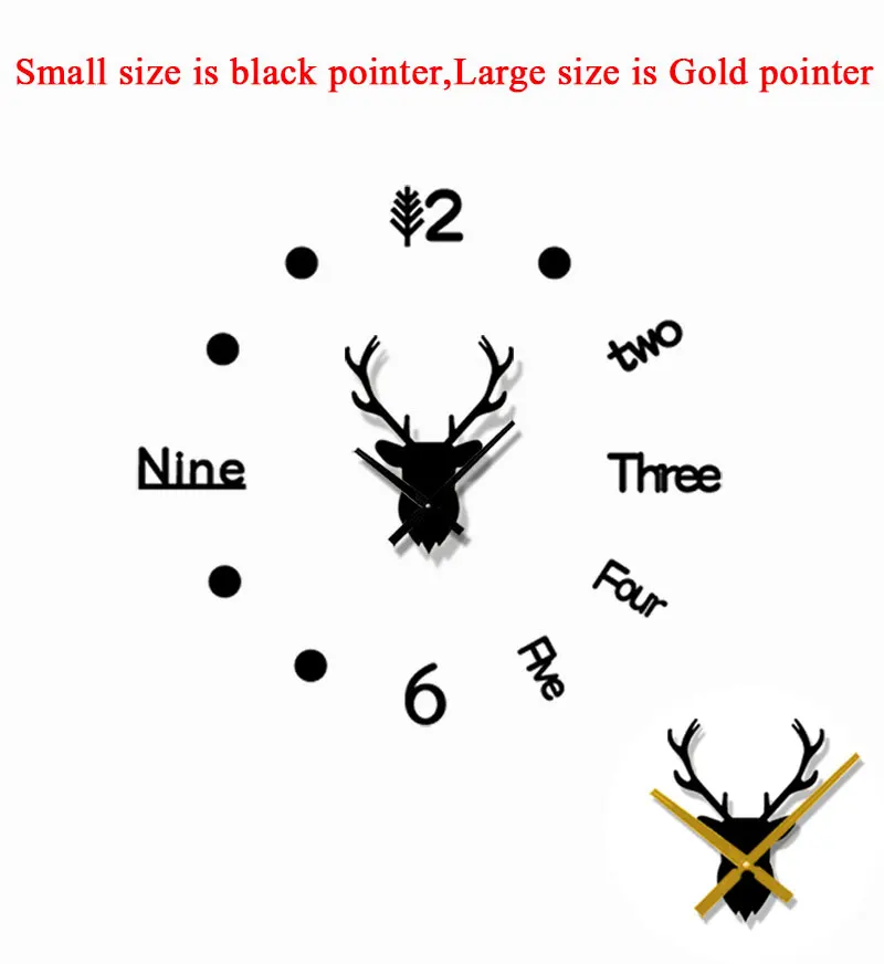 3D Sticker Deer Head Wall Clock Black  