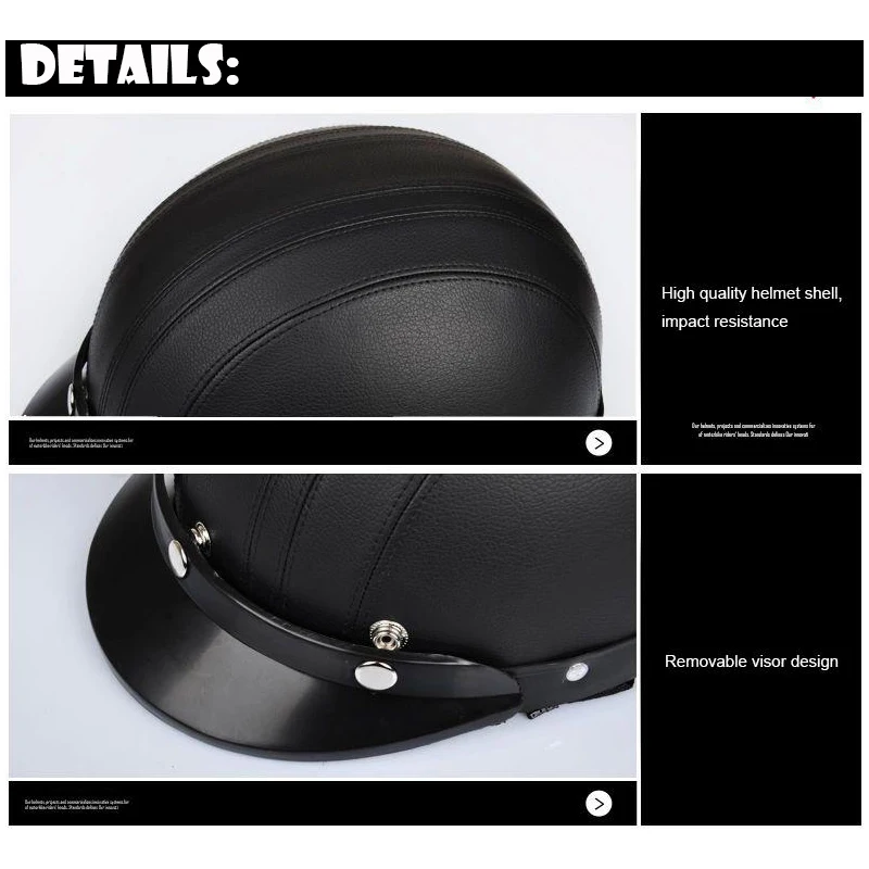 Retro Leather Motorbike Helmet Motorcycle Riding Vintage Cruiser Touring Half Helmets Moto Bicycle Scooter Skating Baseball Cap