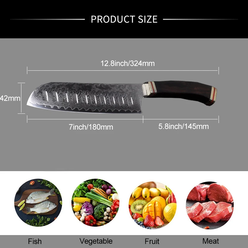 7 дюймов Santoku Кухня Ножи японский VG10 Дамаск Сталь мясо резак овощей рыб