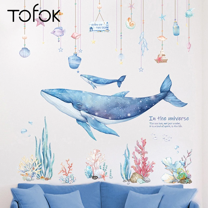 Tofok Ins, морской Кит, коралл, наклейка на стену, сделай сам, морской мир, для детской комнаты, для спальни, Декор, обои для дома, детская, художественная Фреска, наклейка