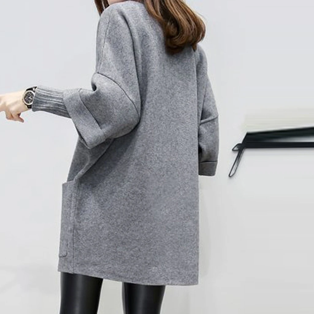 

Women Fake Two Pieces Dress Pullover Autumn Fashion Round Neck Long Sleeve Pocket Pure Color Dress Winter Outfits 902