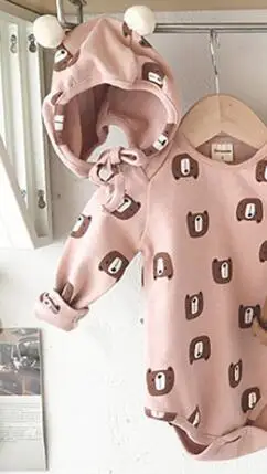 pink with cap Одежда для маленьких мальчиков и девочек с рисунком милого медведя Длинные рукава боди с ball cap хип-хоп, для младенцев и детей, хлопковые мягкие комбинезоны для малышей, детская одежда - Цвет: pink with cap