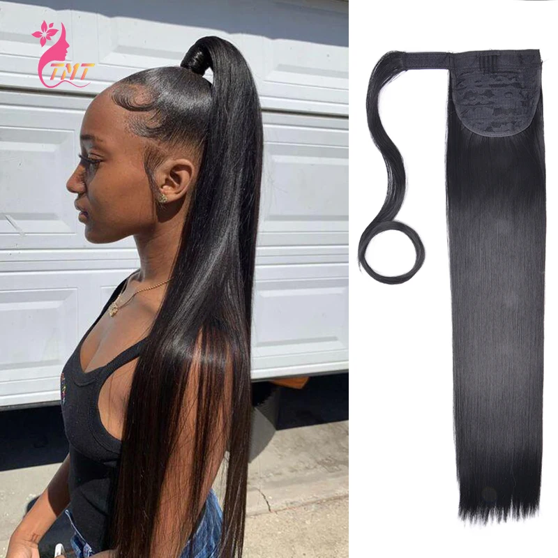 Fake Hair Extensions Long Straight Synthetic Ponytail Hair Extension Wrap Around Ponytail Extensions Natural Hairpiece Headwear Synthetic Hair