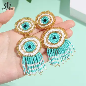 

Blue Eyes Tassel Big Beads Drop Earrings Bohemian Colorful Handmade for Women Statement Jewelry Gifts Wholesale Dropshipping