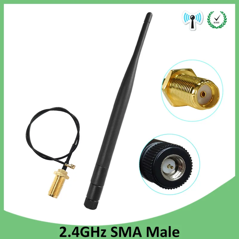 2 шт 2,4 GHz 2,4g wifi антенна 5dBi SMA разъем для маршрутизатора Wi fi усилитель+ 21 см RP-SMA ufl./IPX 1,13 косичка