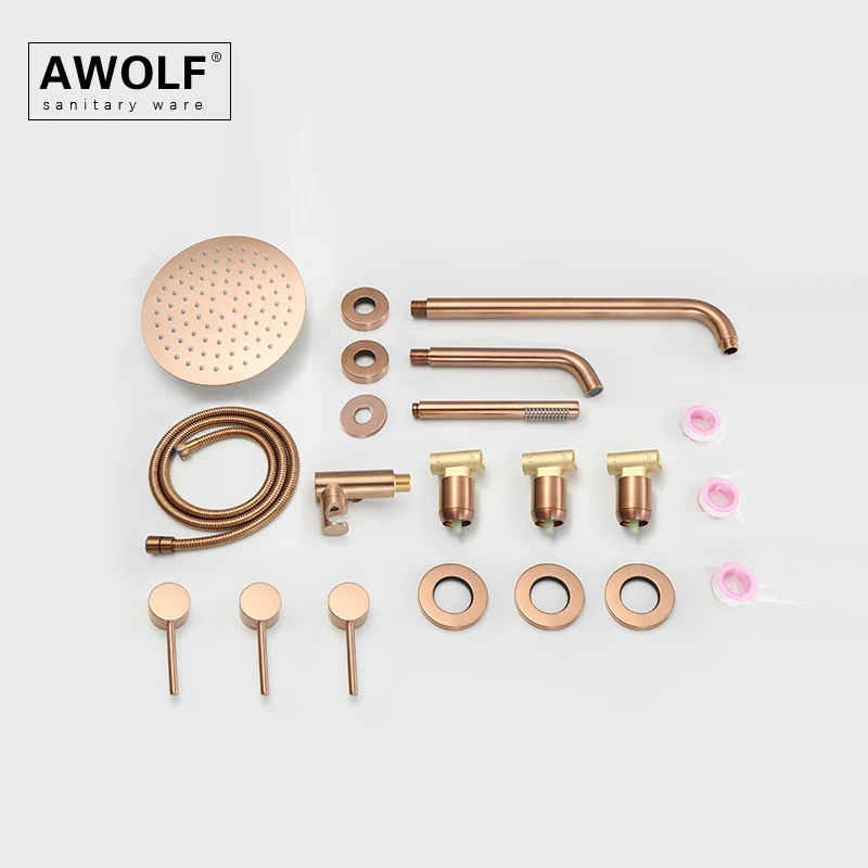 Bathroom Shower Set Brushed Rose Gold Simplicity Solid Brass Shower Faucet Bath Mixer Tap Black And Chrome Color AH3023