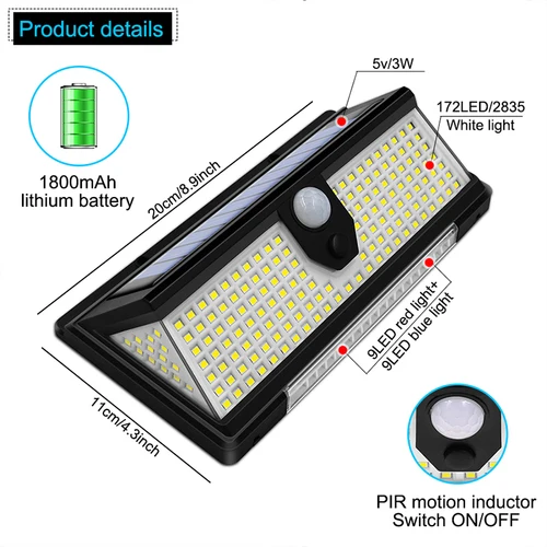 태양광 led 조명, 야외 정원 장식, 190led 조명, 4 가지 작업 모드, IP65 방수 태양광 모션 센서, 벽 램프 2