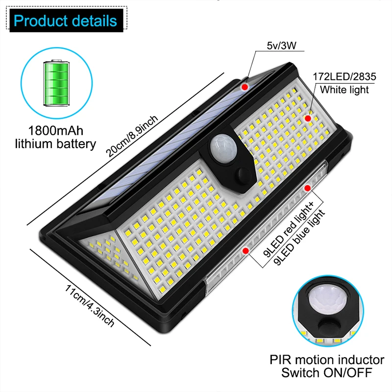 solar led light outdoor garden decoration 190led Lights With 4 working mode IP65 waterproof Solar Motion Sensor Wall Lamps 2