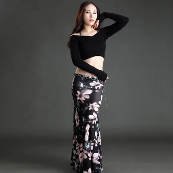 

Belly Dance Dress women belly dance suit long sleeve training practice short knitted sweater female adult mesh printed skirt
