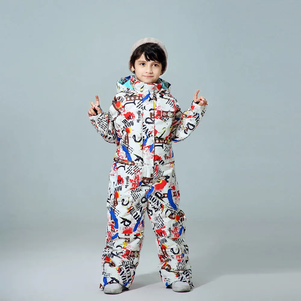 Г. Зимний детский спортивный комплект, лыжный костюм для детей, пуховый костюм с капюшоном и цветочным принтом для мальчиков куртка для сноуборда+ штаны, цельная одежда - Цвет: RT ZM