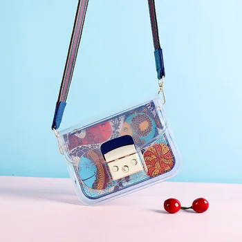 

2020 New Fashion Women Girls Shoulder Bags Clear PVC Full Colorful Print Wide Strip Messenger Composite Bag