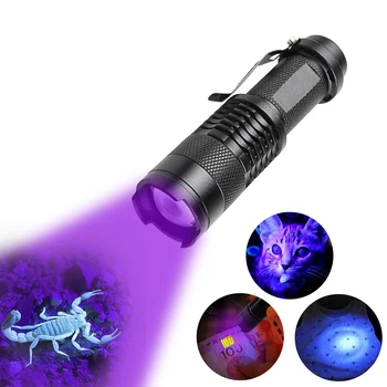 

LED UV flashlight UV flashlight with zoom function Mini UV black light pet urine stain detector scorpion hunting