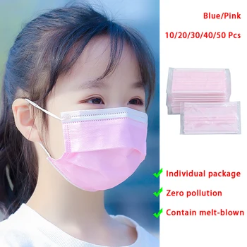 

Children's Mask Disposable Face Masks 3 Layers Melt-blown Facemask Baby Boys Girls Individual Package Pink White Blue Purple