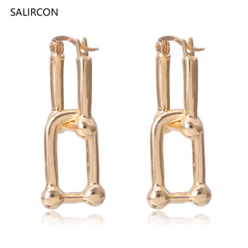 

Salircon Personality Geometric U Shaped Earrings For Women Fashion Gold Color Long Drop Earring Brincos Jewelry Ear Accessories