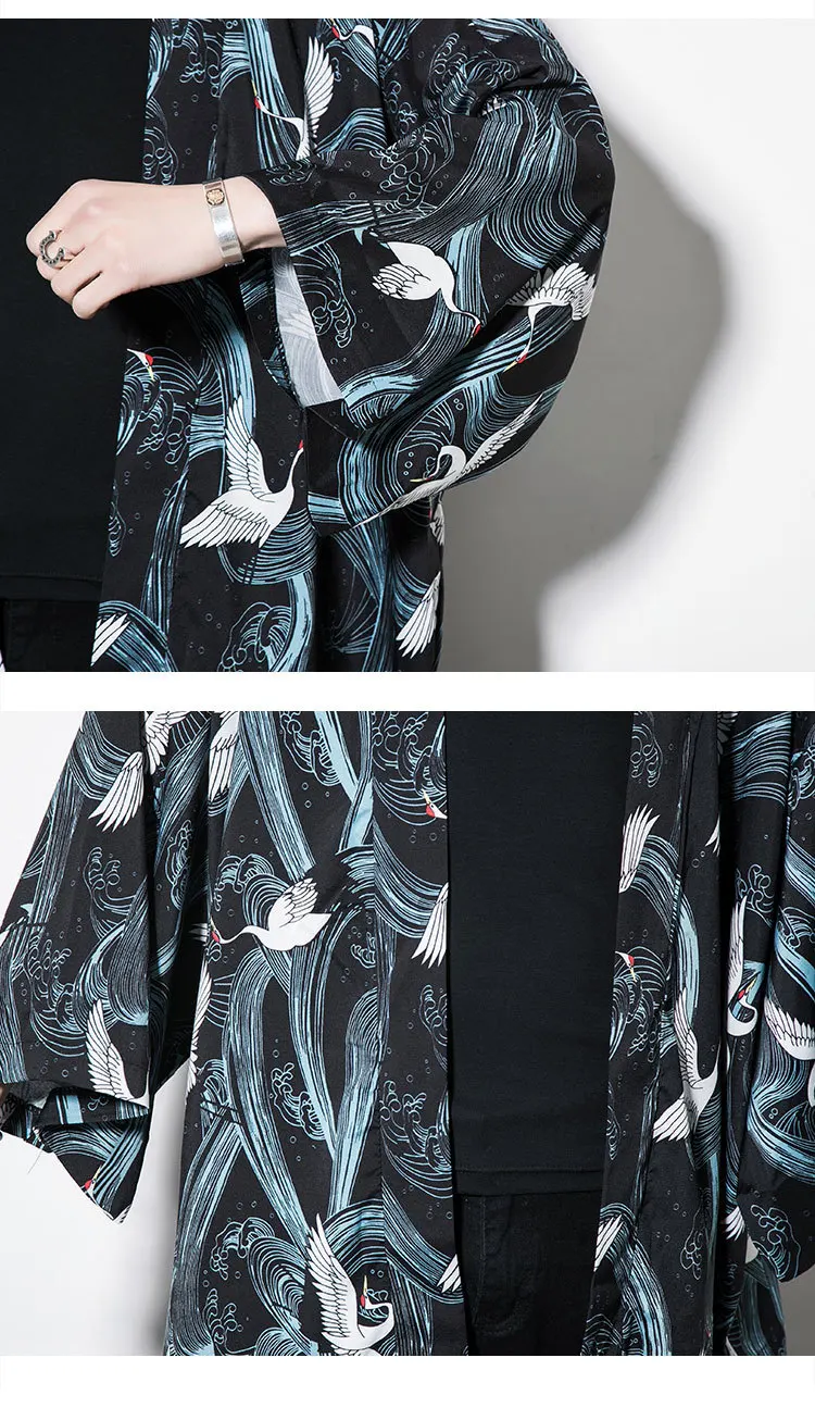 AliExpress модные летние подростковые рубашки рукав длиной три четверти, кимоно, кардиган, тонкий Для мужчин халаты с длинным рукавом большого Размеры