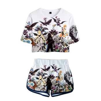 

Pokemon Printed Women two piece set New game Oversize Navel short sleeve and Pokemo Short Pants O-neck Summer Set