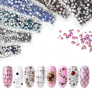 

30 Colors SS3-SS10 Mix Sizes Crystal Glass Nails Art Rhinestones For 3D Nail Art Rhinestones Decoration Gems