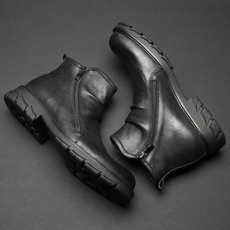 

2018 New Style Genuine Leather Chelsea Boots Man's Leather Boots England Hight-top Boots MEN'S Short Boots Martin Boots