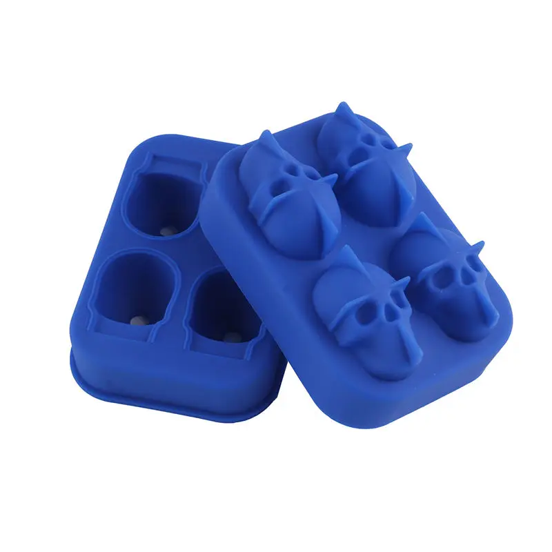 Силиконовый черный 3D череп голова мороженое куб форма машина для изготовления льда мяч форма производитель плесень лоток многоразовые кухонные инструменты - Цвет: Синий
