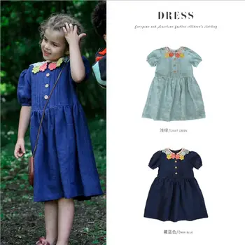 

2020 Spring summer new knitted collar cotton dress children casual dress girls print dress party dress1-8Y WS1563