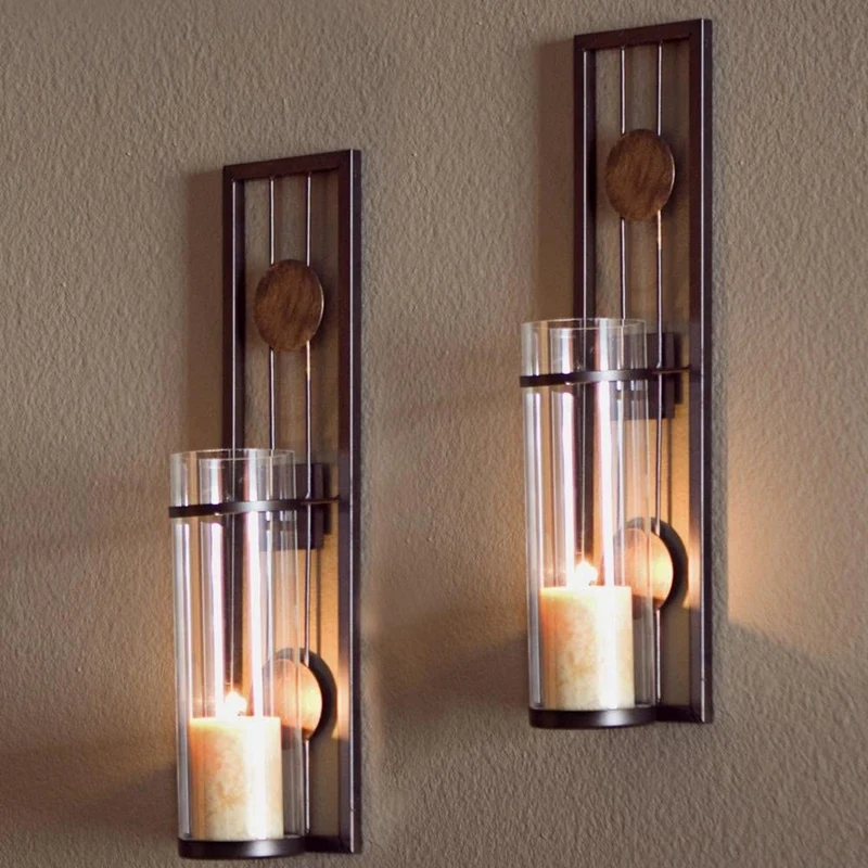 Noblik Wall Sconces Candle Holder Metal Grass Wall Decorations for Living Room Bathroom Set of 2 Dining Room