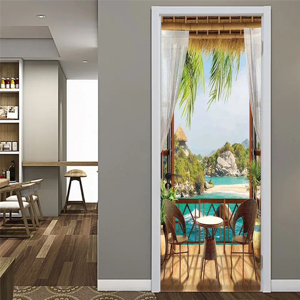 Creative 3D Landscape Door Sticker Custom Size Self Adhesive Wallpaper On the Doors DIY Renovation Waterproof Poster For Bedroom