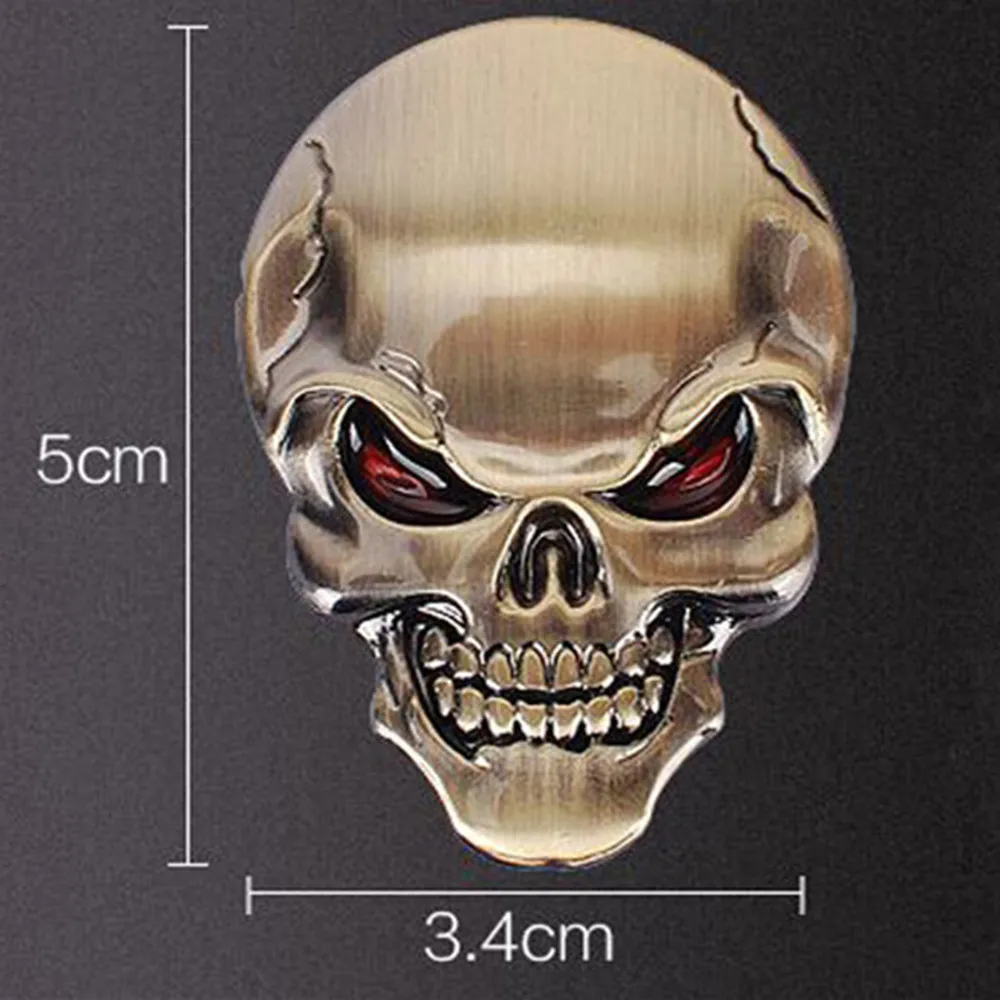 3D (1pcs) (Argent) Metal Skull Autocollant de Voiture
