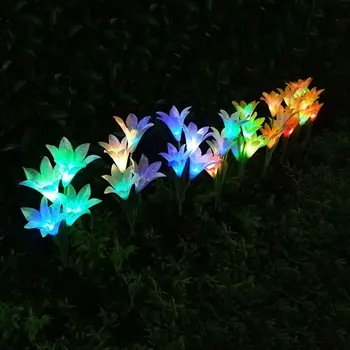 

2020 New Solar Garden lily Lights 1 Pack Waterproof Solar Lights with 4 Roses for Garden