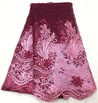 

2019 Latest French Nigerian beads 3d Lace Fabric High Quality Embroidered Tulle African Laces Fabric Wedding French Tulle Lace