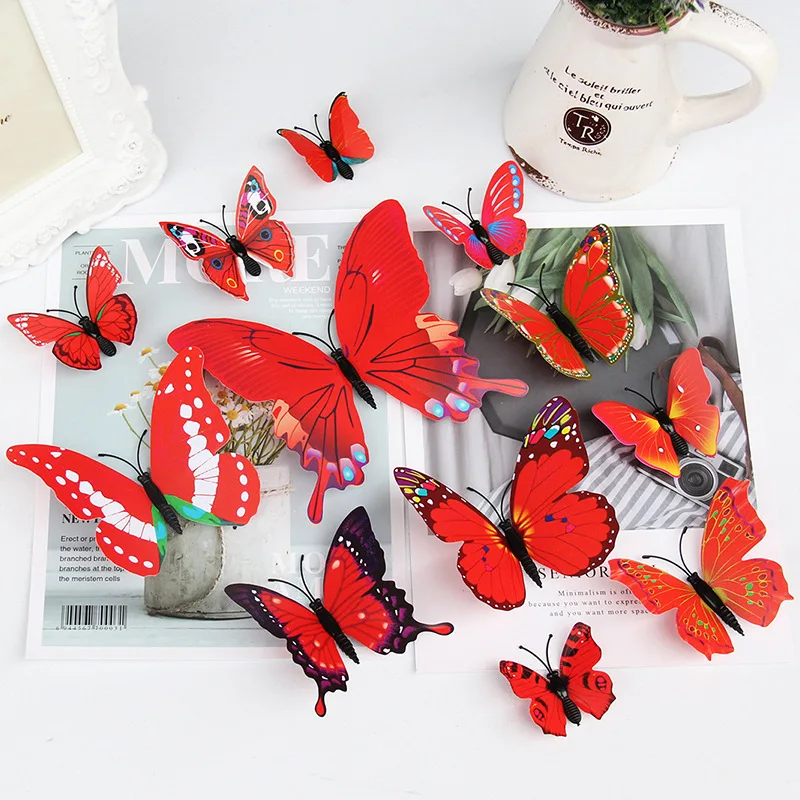 

12pcs/set Multicolor Double Layer 3D Butterflies Wall Stickers Magnet Butterflies Stickers Party Fridge Room Decor Wall Art