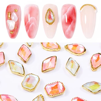 

Nail Rhinestones Alloy Drill Chains 3D Nail Art Decoration Square Heart Shaped Pattern AB Color Gradient Jewelry Mixed Bling DIY