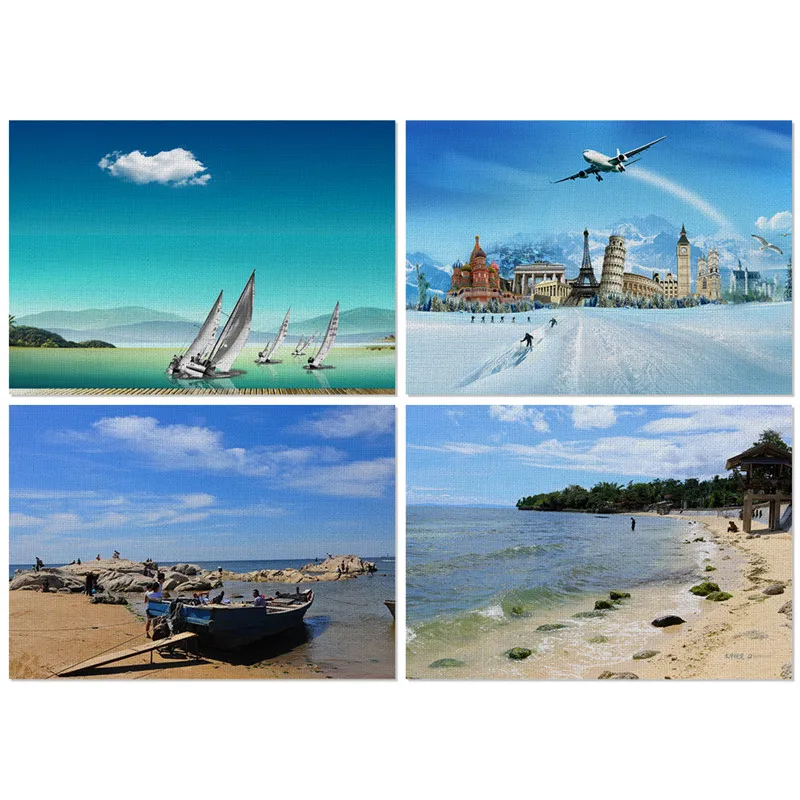 

TTLIFE Modern Scenery Pattern Placemat For Dining Table Tea Party Decorations Coaster Eco-friendly Washable Table Mats