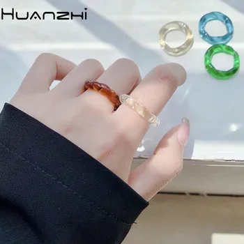 

HUANZHI 2020 New Individuality Minimalist Color Transparent Acrylic Resin Irregular Spherical Rings for Women Party Jewelry