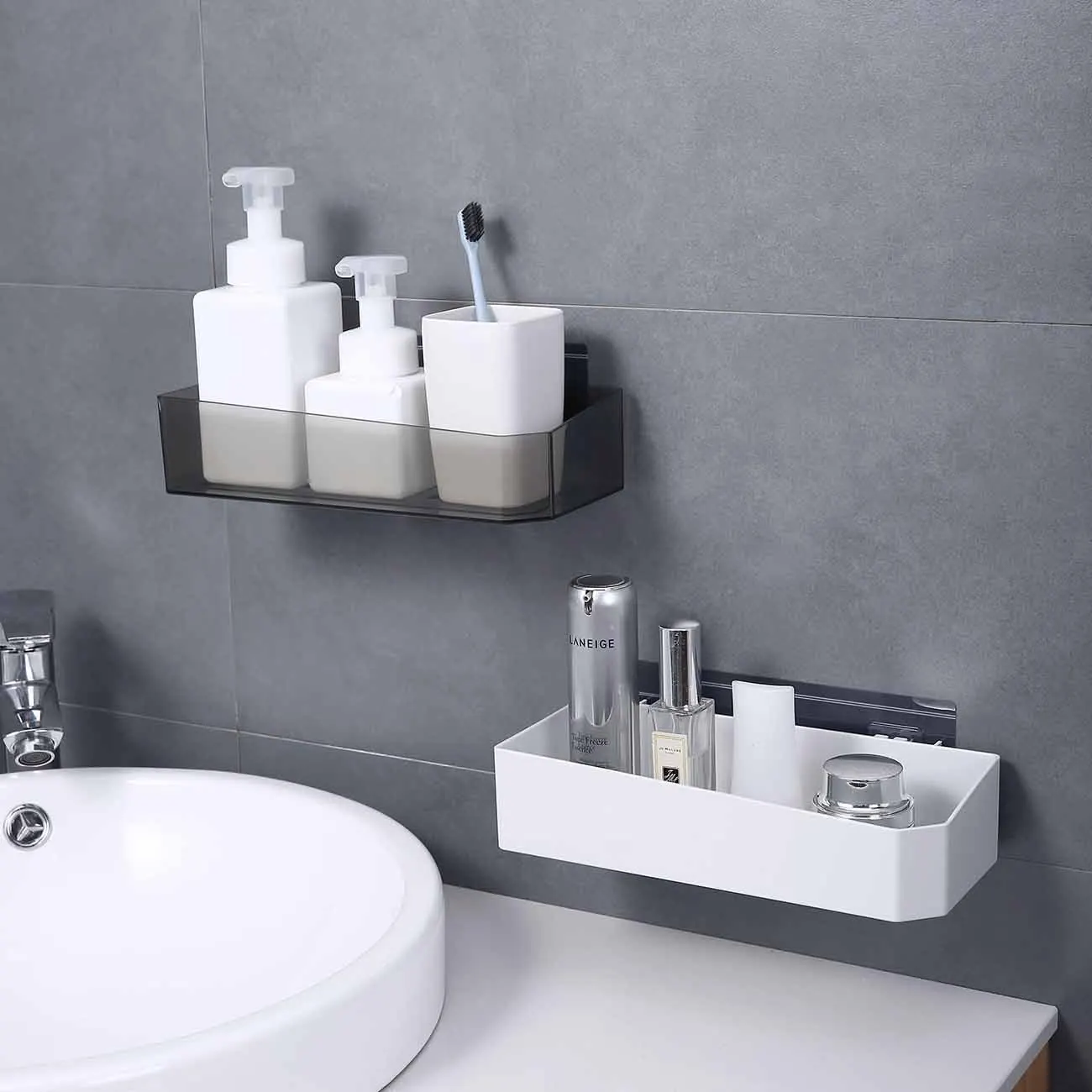 Description Picture 5 of itemBathroom Plastic Rack Shower Room Storage Rack Accessories Punch-Free Wall-Mounted Seamless Rack Toilet Storage Utility