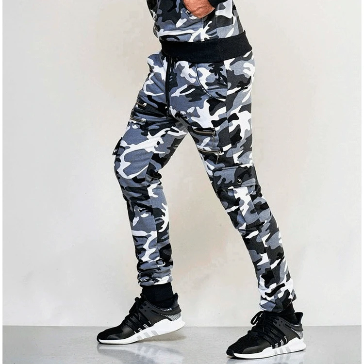 

Fashion Men's Sports Fitness Running Casual Trousers Camouflage Print High Waist Pants Slim Leggings