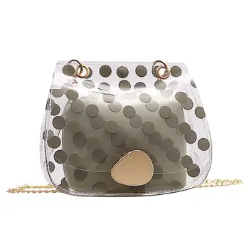 

2pcs/set Dot Print Clear Casual Shoulder Handbags Female Mini Flap Transparent PVC Women Chain Crossbody Clutch bolso mujer