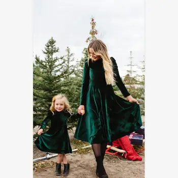 

Spring/summer European and American new style Korean velvet long-sleeved parent-child one-piece dress