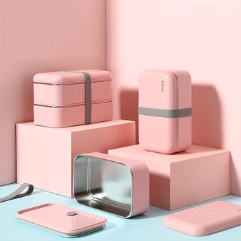 

304 Stainless Steel 2 Tier Separated Bento Lunch Box for Kid School Women Food Storage Container Refrigerator Orgainizer Oven