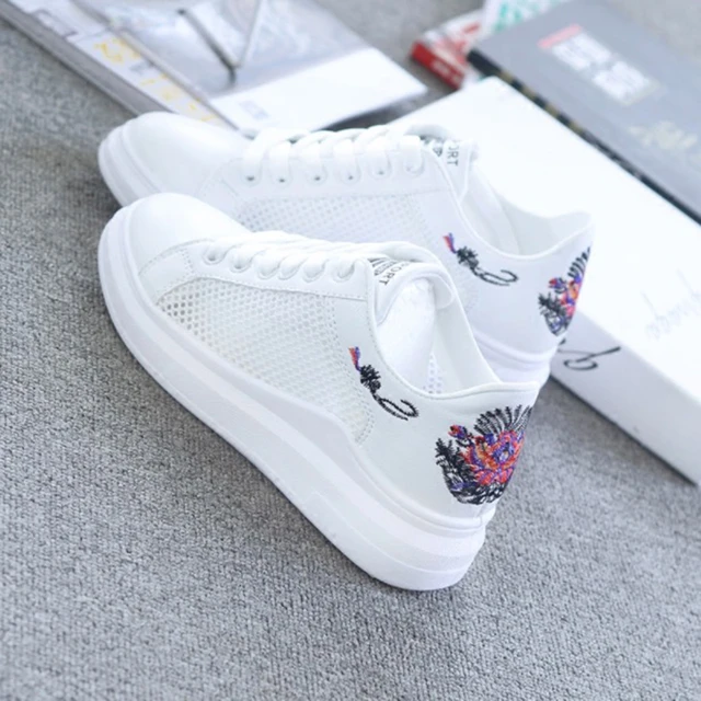 Casual Summer 2019 Spring Women Shoes Fashion Embroidered Breathable Hollow Lace-Up Women Sneakers AliExpress