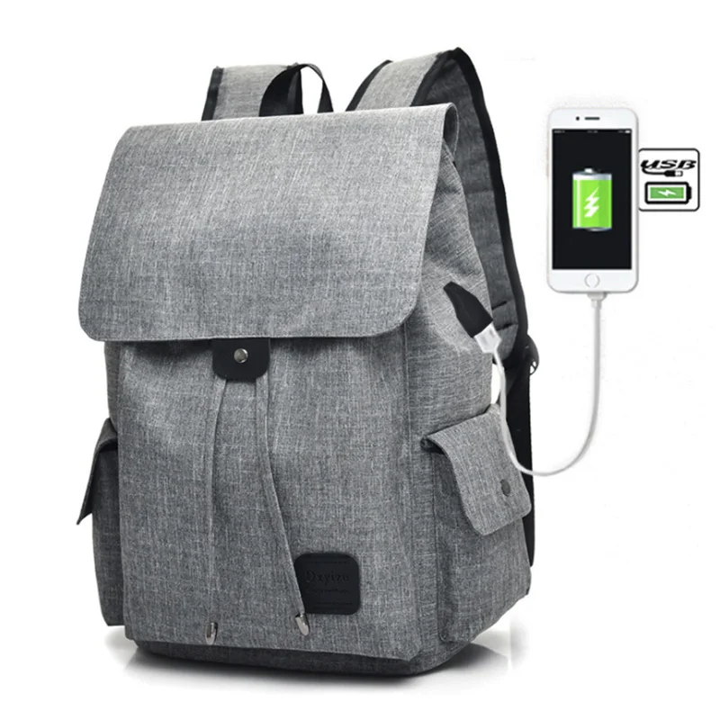 Школьный рюкзак для девочек-подростков, женский рюкзак с принтом, рюкзак для путешествий, рюкзак для ноутбука с зарядкой через usb - Цвет: Grey