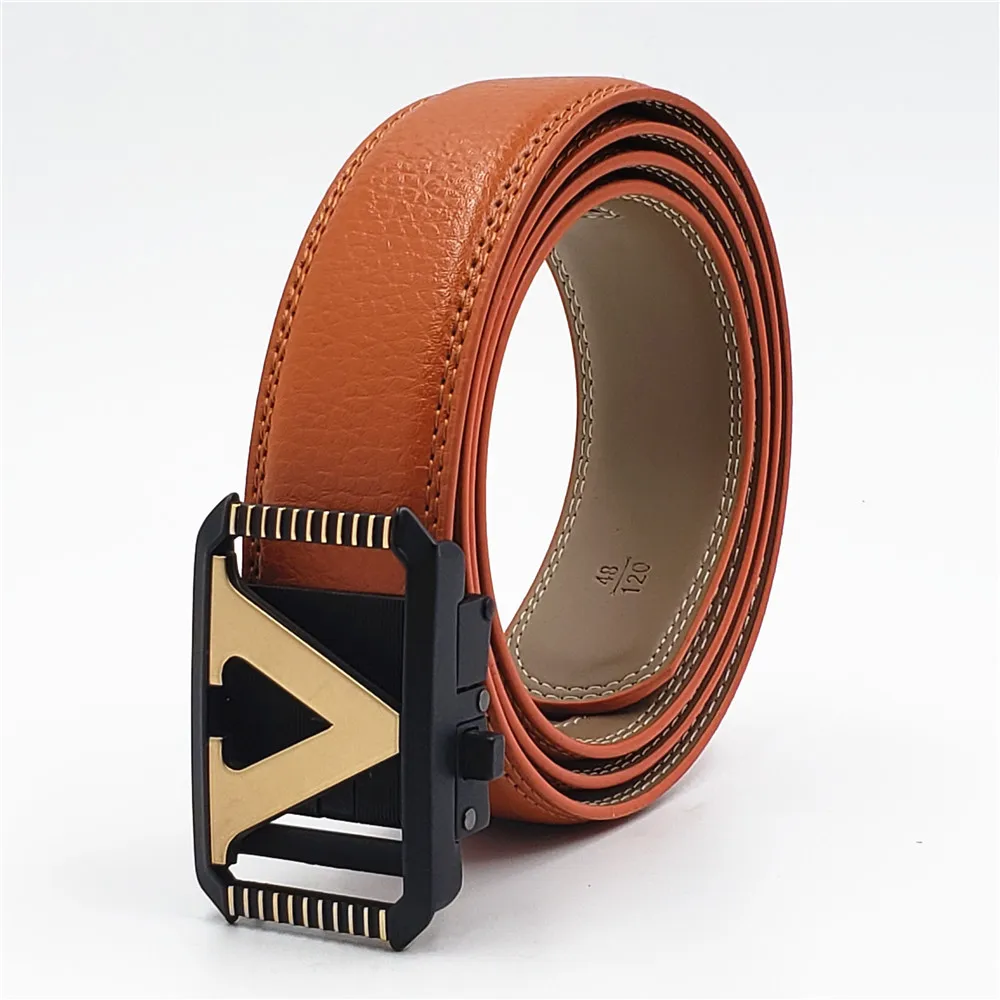 

New Fashion Cowhide Waist Strap for Men Genuine Leather Alloy V Buckle Belt Designer Automatic Buckle Strap Famous Luxury Belts