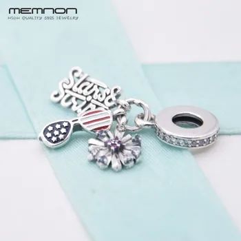 

New flower & FLag sunglasses Dangle Charms 925 sterling Silver fit Bracelet Necklace pendant charm DIY for women Memnon Jewelry