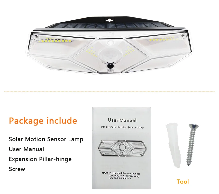 Solar Lamp 100 104 118 LED Solar Light Outdoor Powered Sunlight Waterproof PIR Motion Sensor Street Light for Garden Decoration (8)