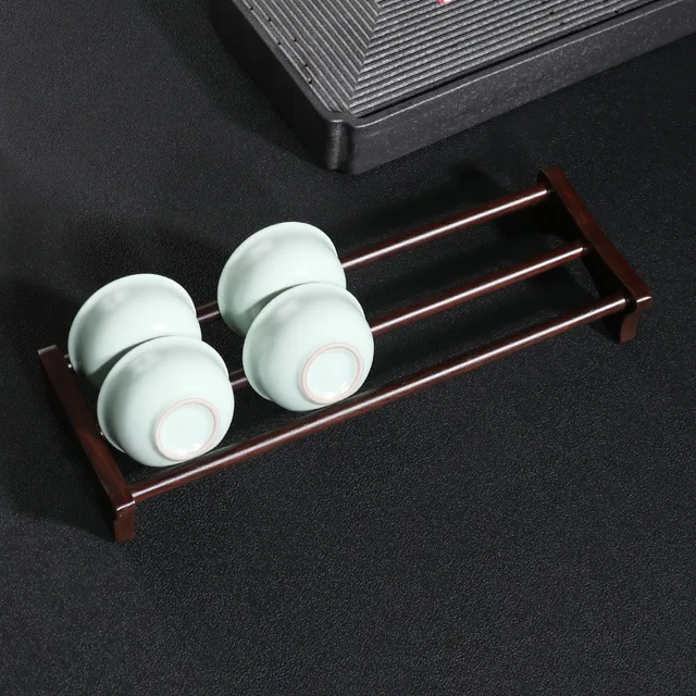 Ebony Tea Csésze Tároló Állvány Egyrétegű Teakészlet Vízelvezető Szilárd Fa Tartó Szertartás Kiegészítők Tálca - Image 3