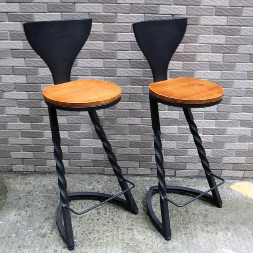 Скандинавские барные стулья с спинкой из кованого железа, современный минималистичный барный стул из твердой древесины, креативные барные стулья в американском стиле