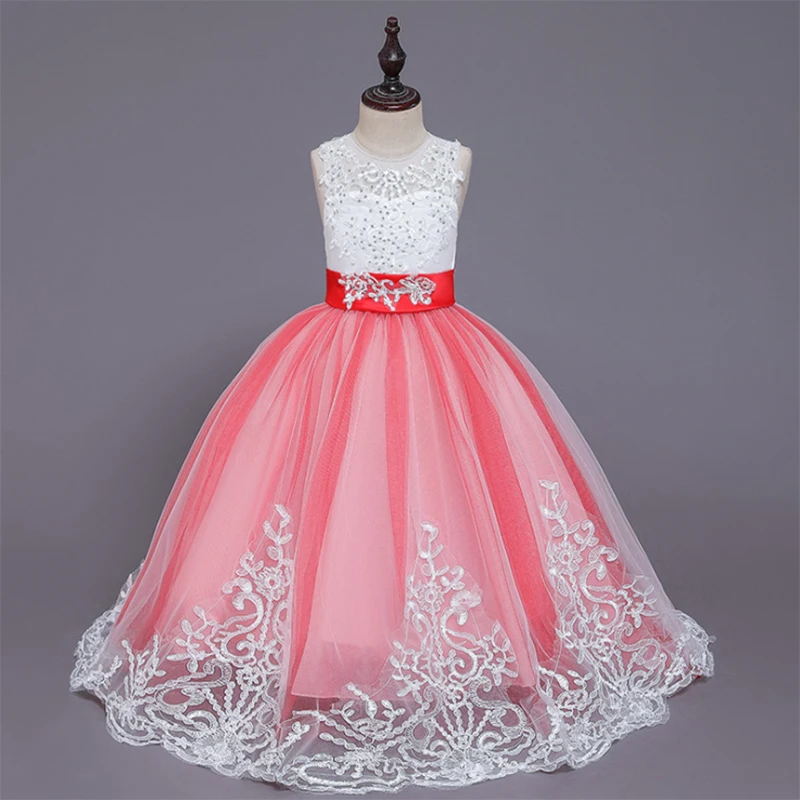 Г. Платья с цветочным узором для девочек; Сетчатое платье принцессы для свадебного банкета; элегантное кружевное платье со шлейфом и бисером; вечернее платье для девочек; костюм из тюля для девочек