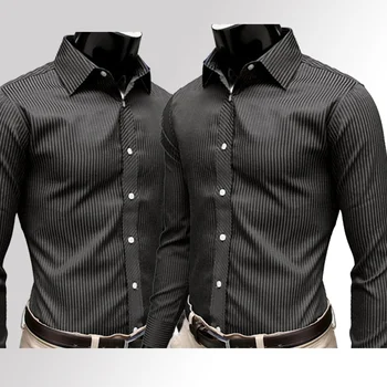 

COLDKER Men Long Sleeve Stripe Cotton Plaid Casual Business Fashion New Plus Size Shirts formal shirt male's M-2XL