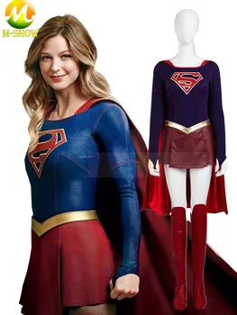 

Supergirl Cosplay Costume Supergirl Jumpsuit Skirt Superhero Carnival Halloween Leather Costumes For Women Custom Made