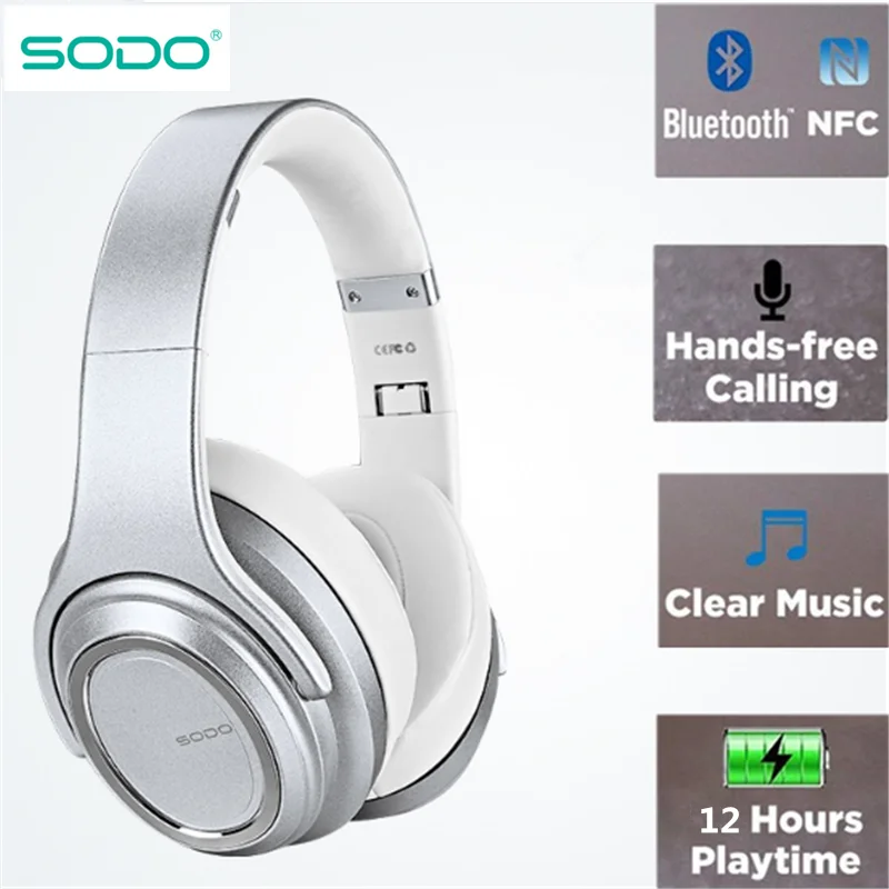 Bluetooth наушники Колонки 2 в 1 SODO складные NFC Hi-Fi стерео беспроводные Накладные наушники V5.0 с микрофоном Поддержка TF карты FM