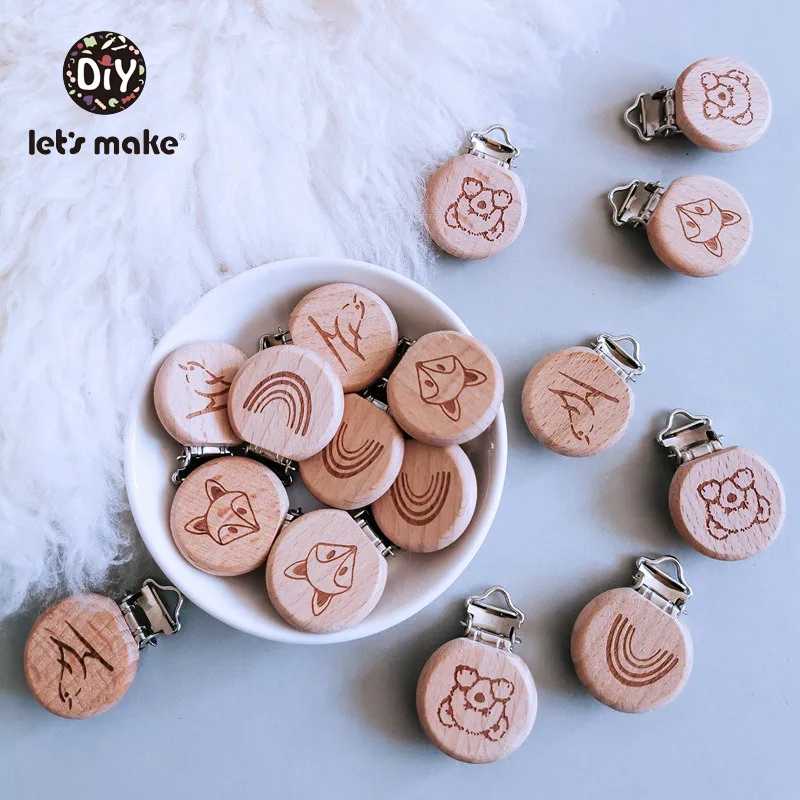 

Let's Make Pacifier Clip Cartoon Engrave Wooden Soother Clip 3pcs Nursing Accessories Diy Dummy Clip Chains Wooden Baby Teether